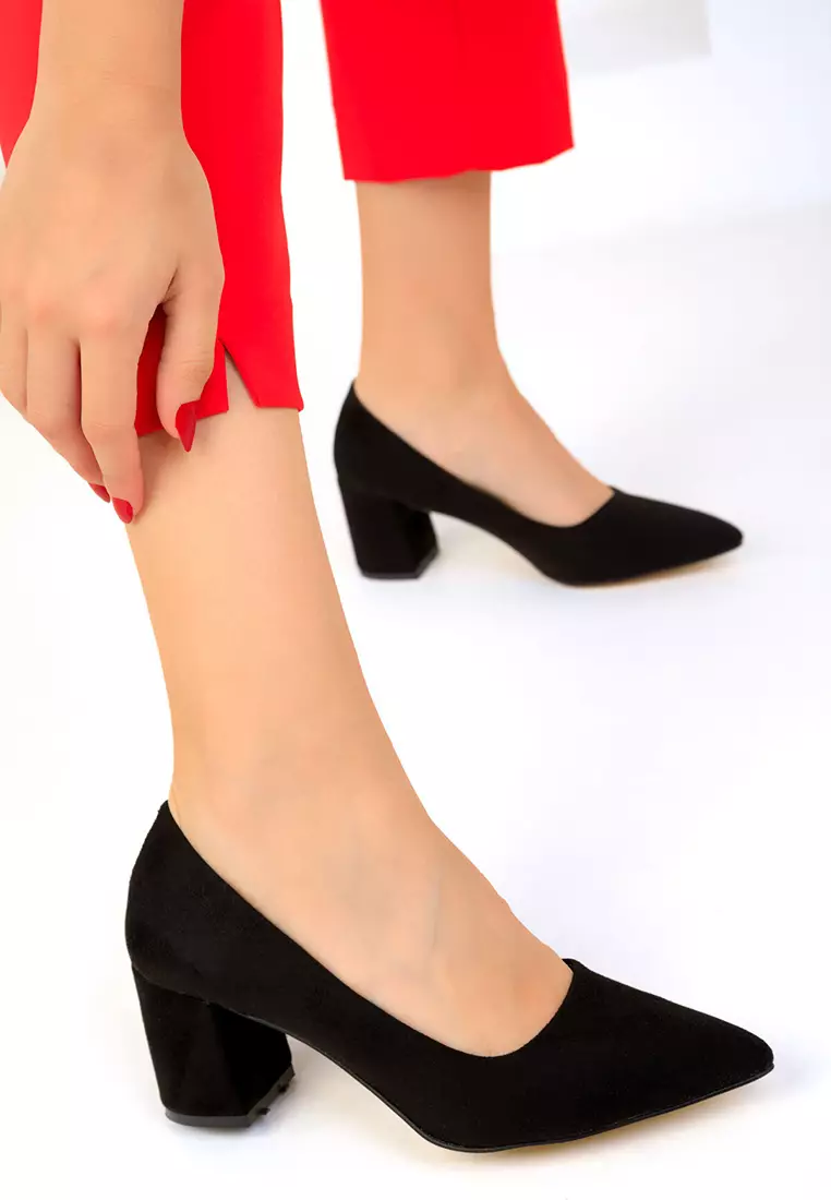 Black Suede Women's Classic Heeled Shoes 18511