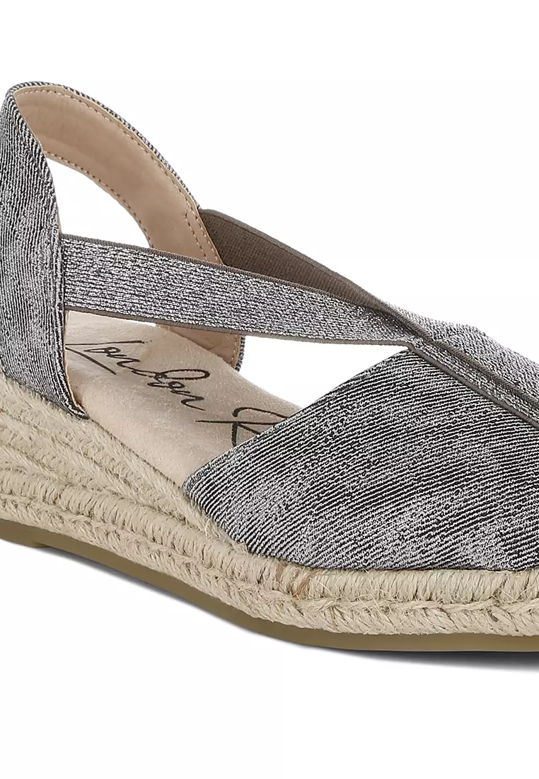 Jual London Rag Metallic Woven Espadrille Wedges in Black Original 2026 ...