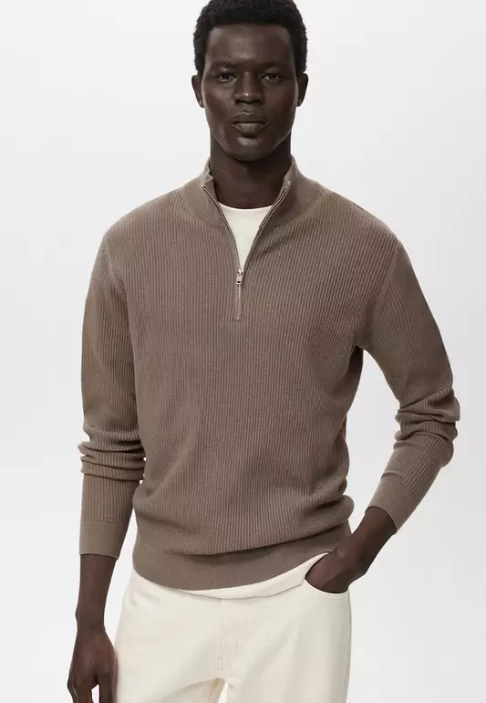 Ribbed Sweater With Zip Neck