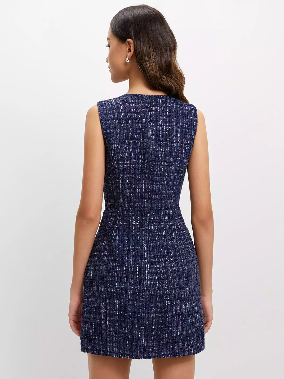 Tweed Sleeveless Dress - Blue