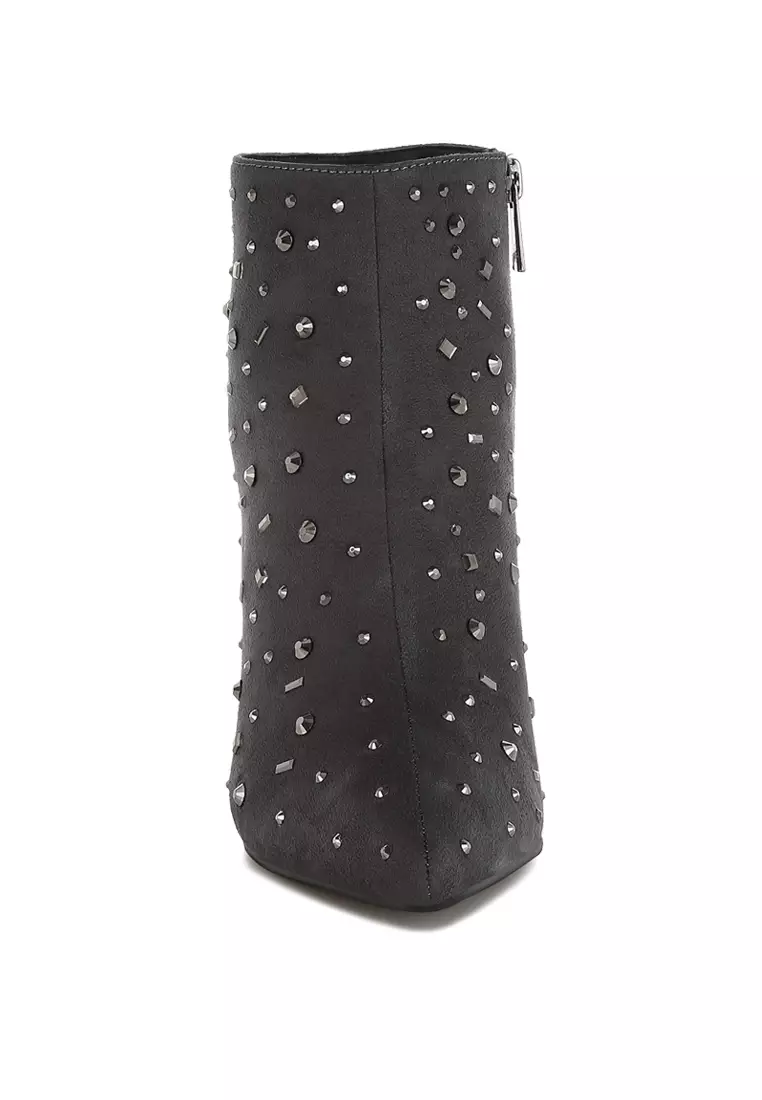 Sepatu Microfiber Berhiasan Diamante dalam Warna Abu-abu