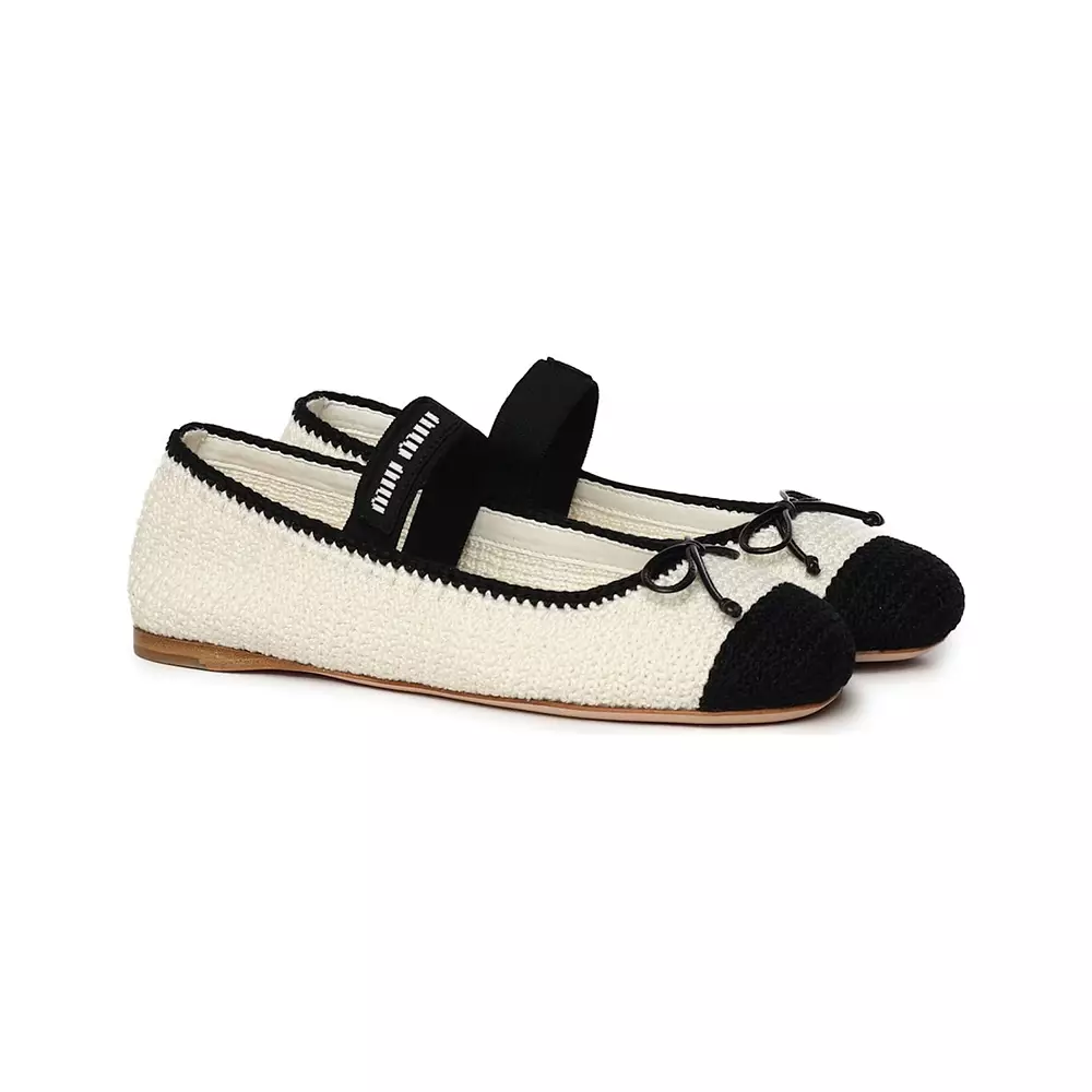 Crochet Knit Ballerina with Elastic Band Ivory Black