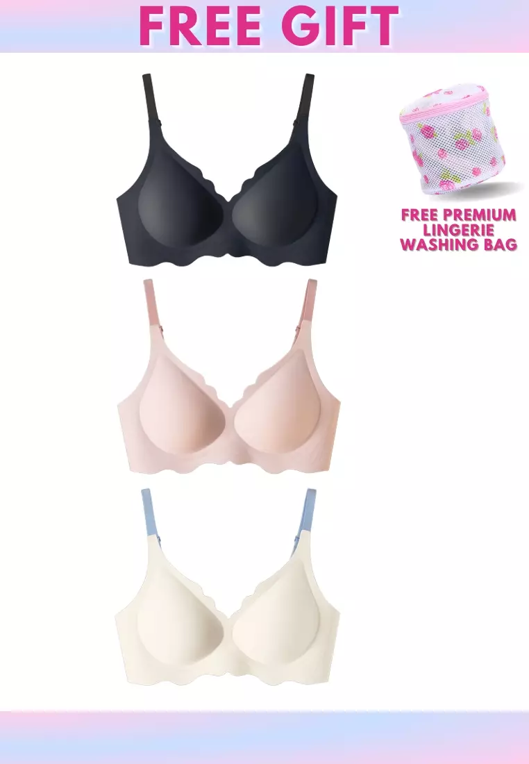 Buy Kiss & Tell 3 Pack Daisy Seamless Wireless Paded Push Up Bra in White,  Pink and Black Online