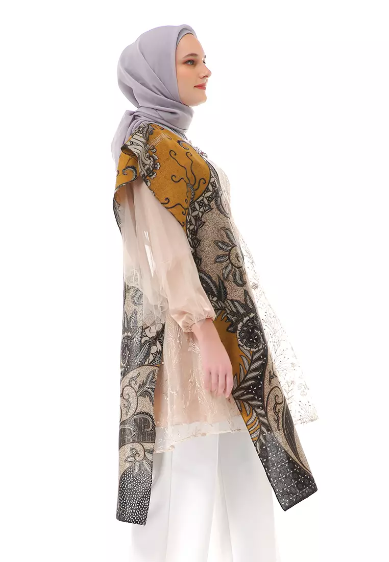 Bulan Tunik Atasan Wanita Series Couple Batik Lengan Panjang  Premium Style Couple Series High Quality - Cream