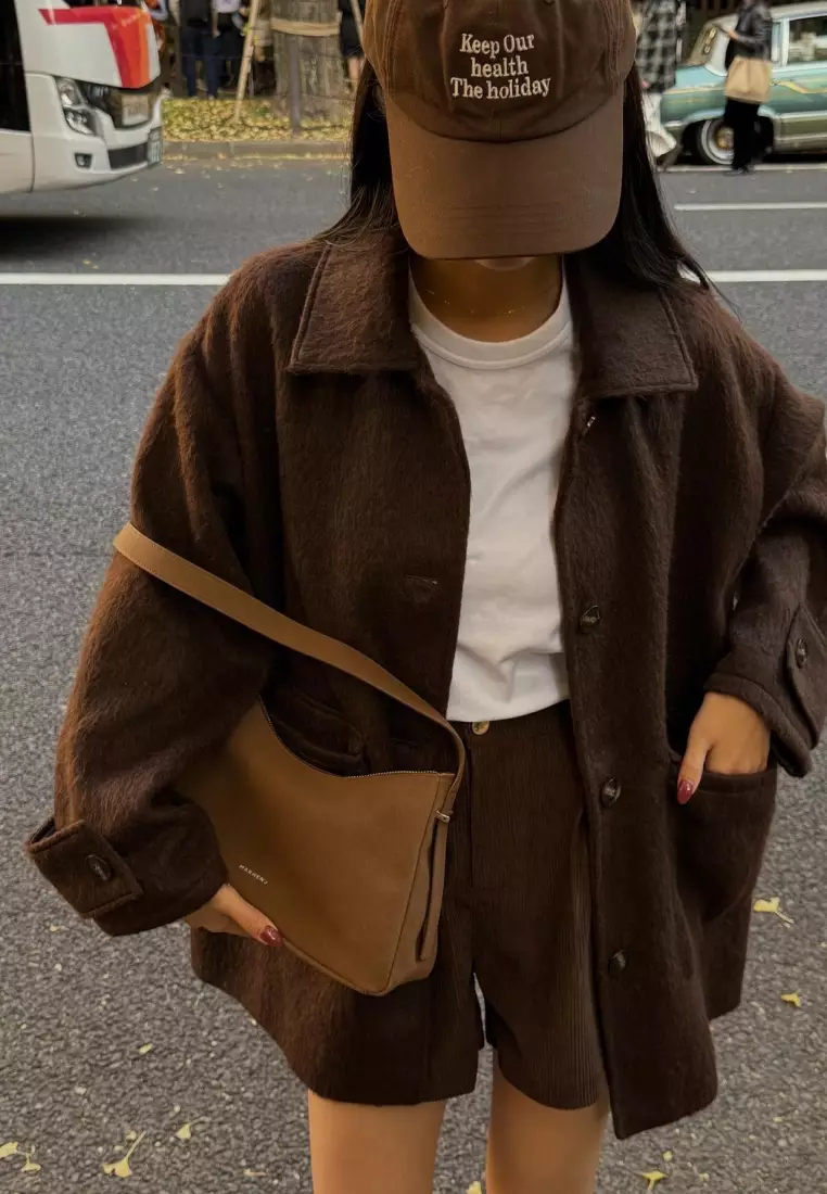 SOLENE Suede Shoulder Bag Brown