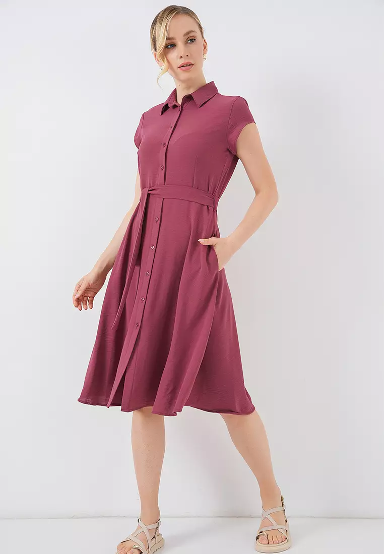 Buttoned Waist Tie Dress