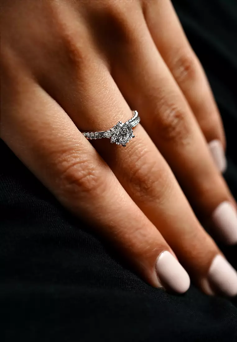 1.01ct Classic Six-Prong Certified Lab Grown Diamond Engagement Ring with Textured Band in 18K White Gold