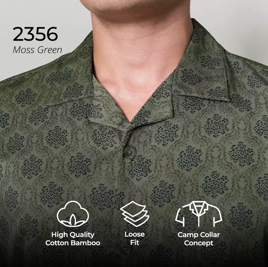 Casella Kemeja Lengan Pendek Kerah Terbuka | Cuban Camp Bowling Collar Xantif Edition 2356 Moss Green