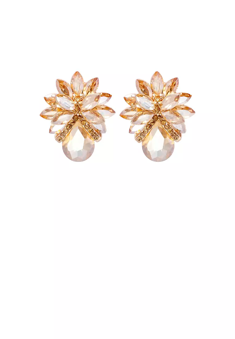 Buy Glamorousky Fashion Brilliant Plated Gold Floral Stud Earrings