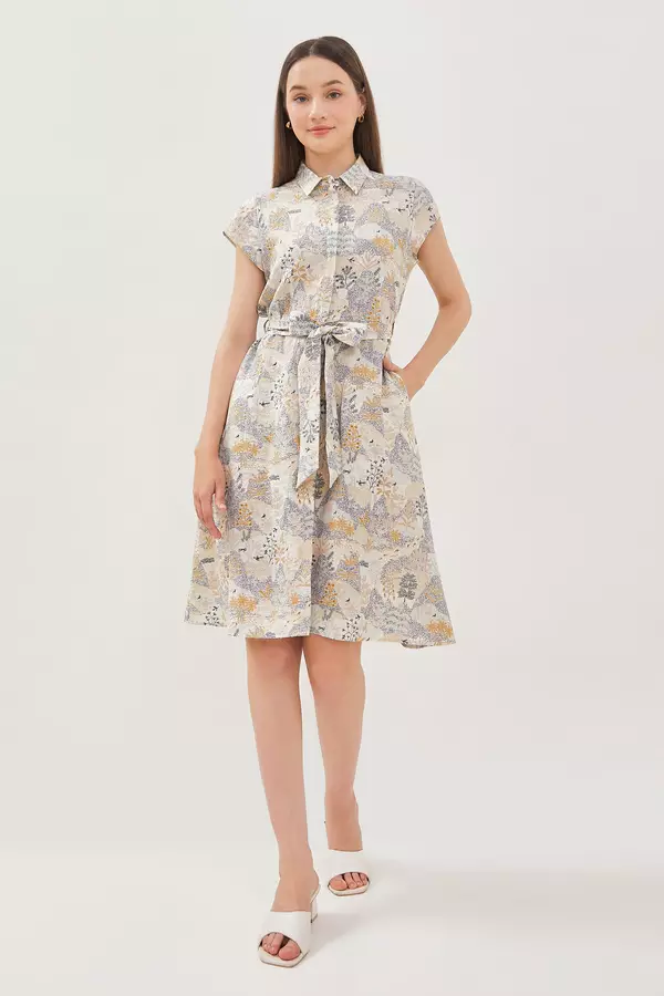 MINIMAL - Azumi - Dress Motif Floral - Beige Warna Beige