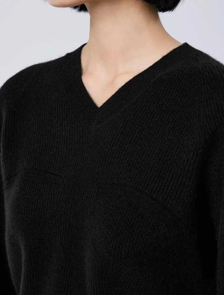 V-Neck Long Sleeve Pullover Cashmere Sweater