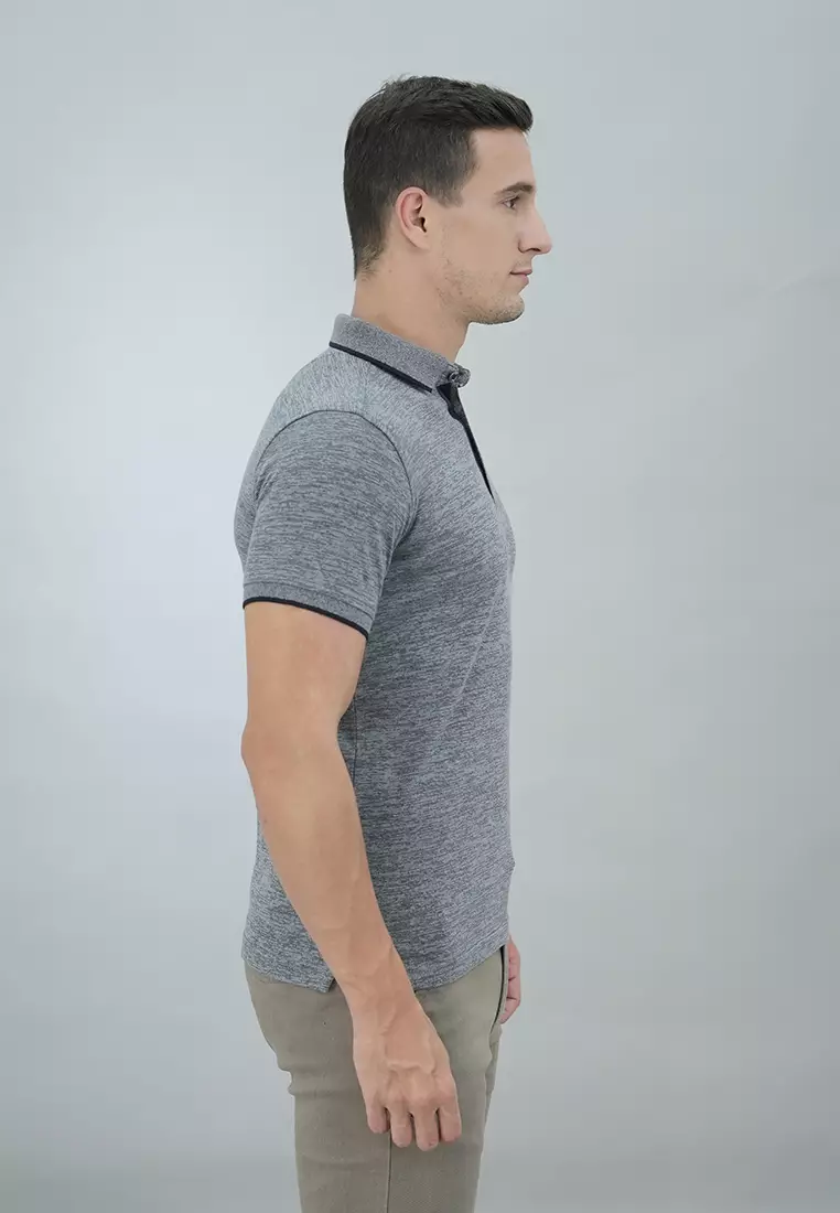 LGS - Kaos Casual Pria - Kerah Wangky - Lengan Pendek - Abu-Abu - Slim Fit - JWS.324.E3161F.01.C