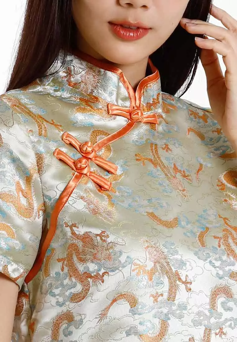 Forest Jacquard Tang Suit Cheongsam Dress | CNY 2025 Family Wear - 885091-42LtGreen