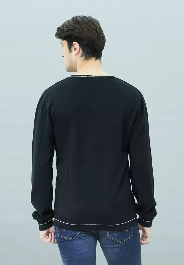 Johnwin - Sweater Pria - Motif Polos - Hitam  - ASW.660.D034.33.C-L/S - Free Keychain