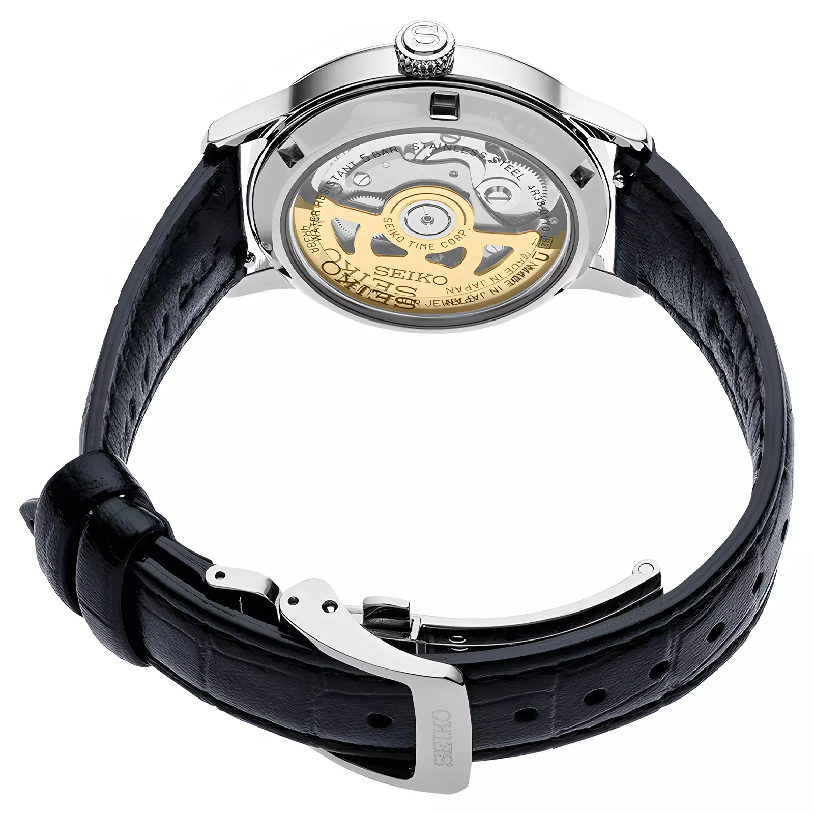Seiko Presage - Jam Tangan Analog Wanita - Cocktail Blue Moon Open Heart Dial Black Leather Strap - SSA785J1