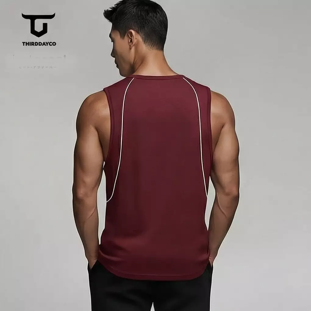 THIRDDAY Kaos Singlet Gym Pria Lekbong curvelines AirStretch - merah maroon MTZ50