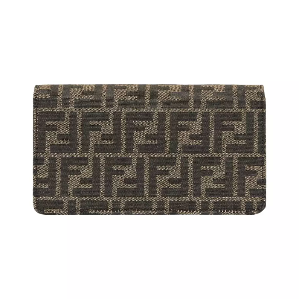 Baguette FF Clasp Fabric Wallet On Chain Brown
