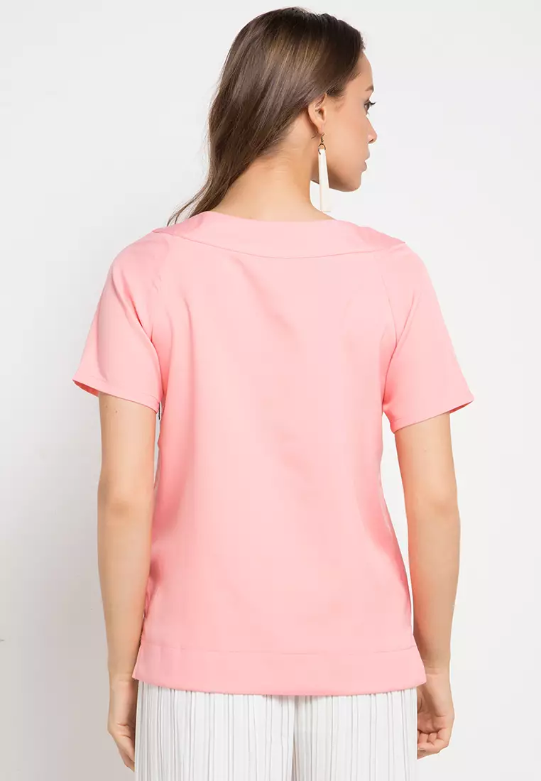 Short Sleeved Blouse With Rope Creation On The Neck