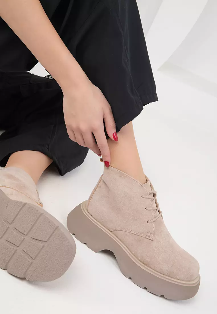 Nude Suede Women's Boots - 19928 Model