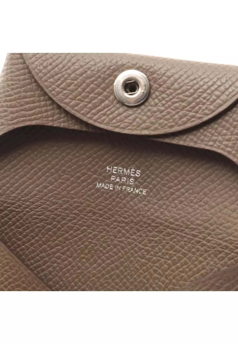 Pre-Loved Hermès Bastia Etoupe coin purse Veau epsom Gray brown silver hardware U stamp
