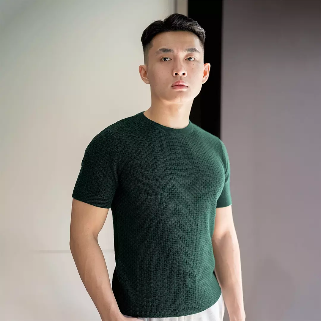 Kale ROGER BOTTLE GREEN / Atasan Rajut Pria / Sweater Rajut Tangan Pendek / Baju Pria