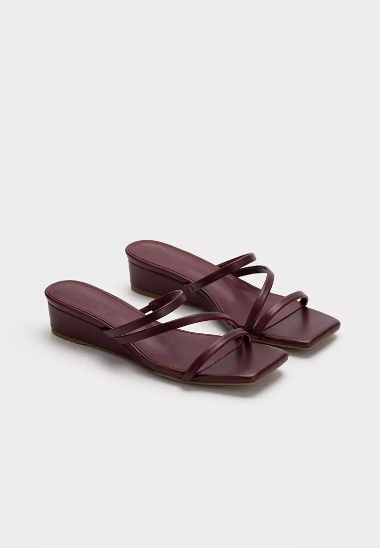 MULTI-STRAP SQUARE TOE WEDGE HEEL SLIDE