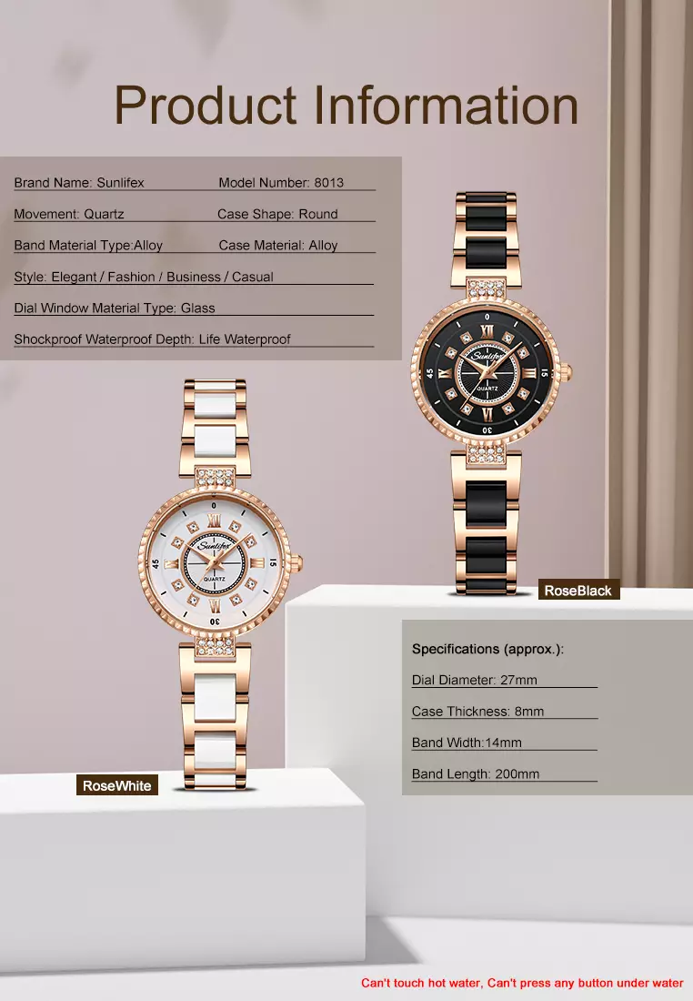 Jam Tangan Wanita Original 8013 Korea Santai Berlian Anti Air Tali keramik Jam Tangan Cewek roseblack