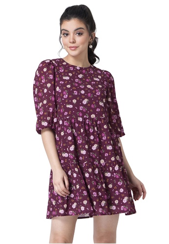 FabAlley red Maroon Floral Trapeze Dress F7975AA133139CGS_1