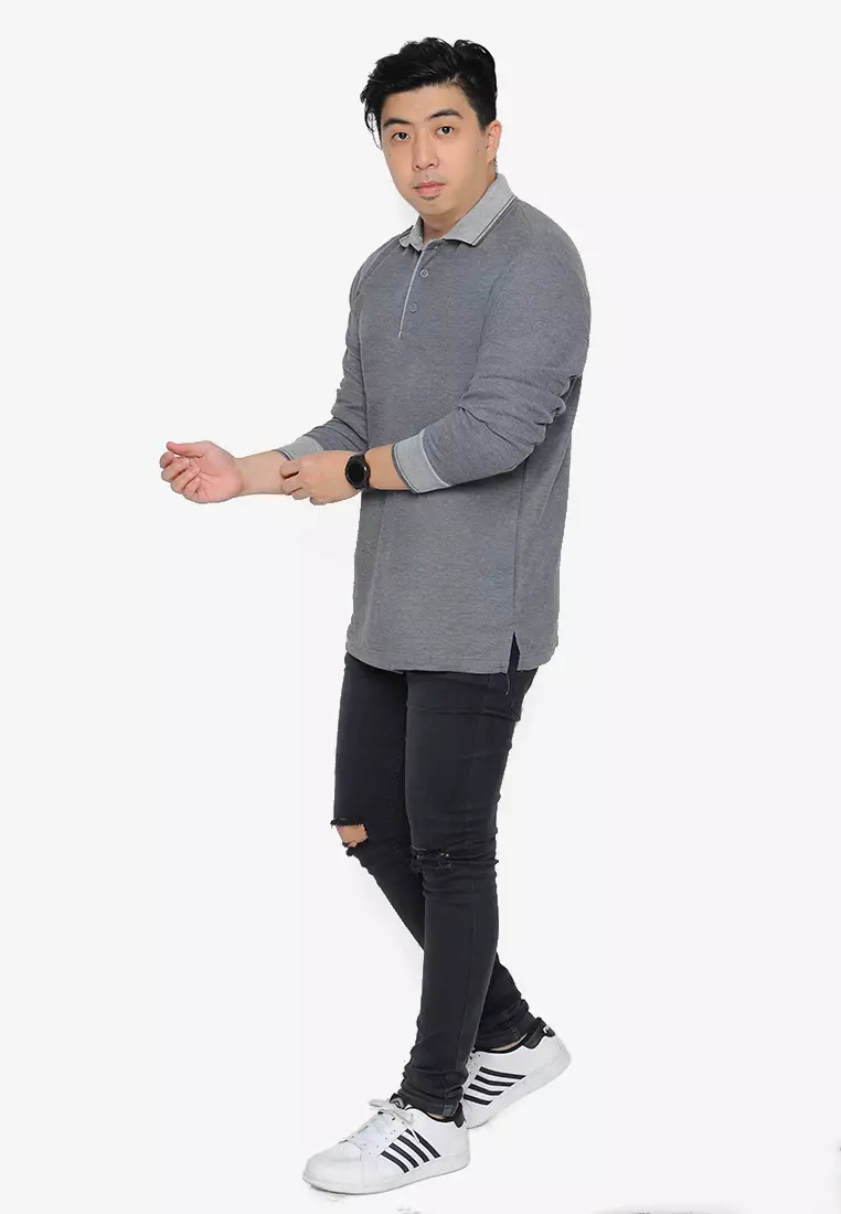 Andre Michel Kaos Polo Shirt Lengan Panjang Kerah Abu Abu Misty Muda 933-39