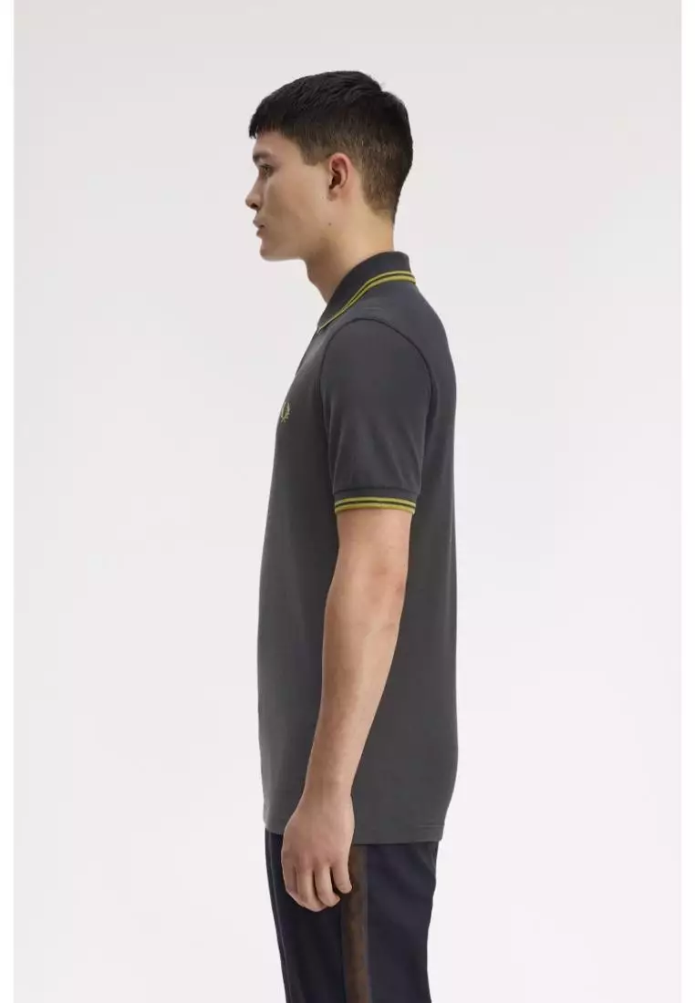 Fred Perry M3600 Twin Tipped Fred Perry Shirt (Anchor Grey / Tennis Ball Yellow / Tennis Ball Yellow)
