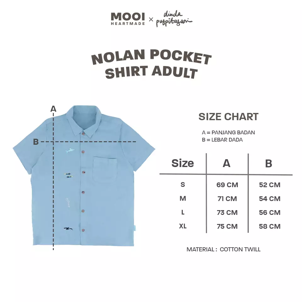 Mooi X Dinda Puspitasari Kemeja Dewasa Nolan Pocket Shirt Adult - Dusty Blue