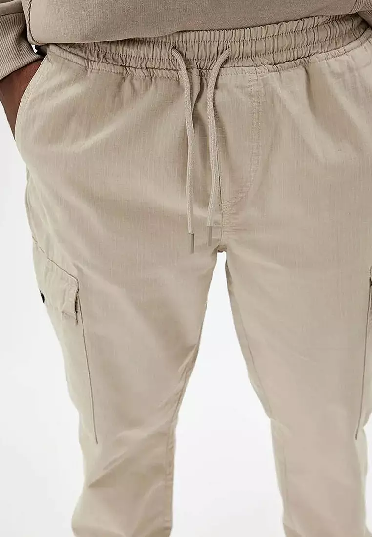 Herren Cargo Jogger Aus 100% Baumwolle – Grau, Größe 42, Mit Drawstring & Taschen