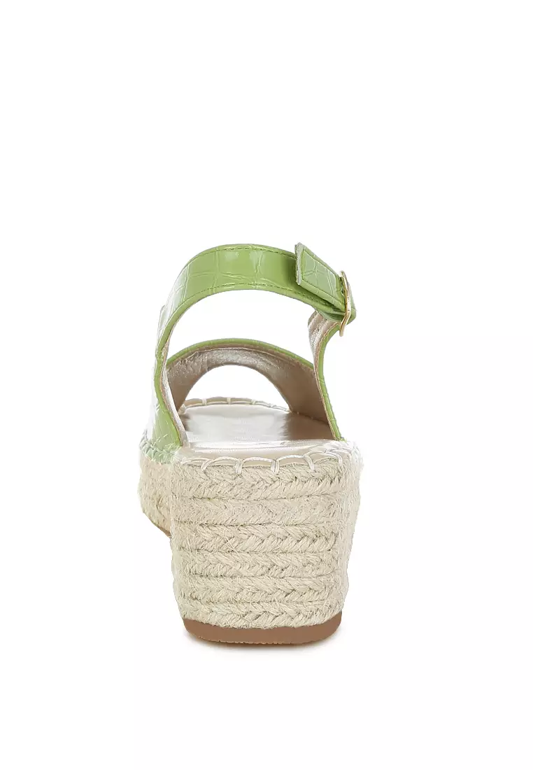 Croco Peep Toe Wedges In Green