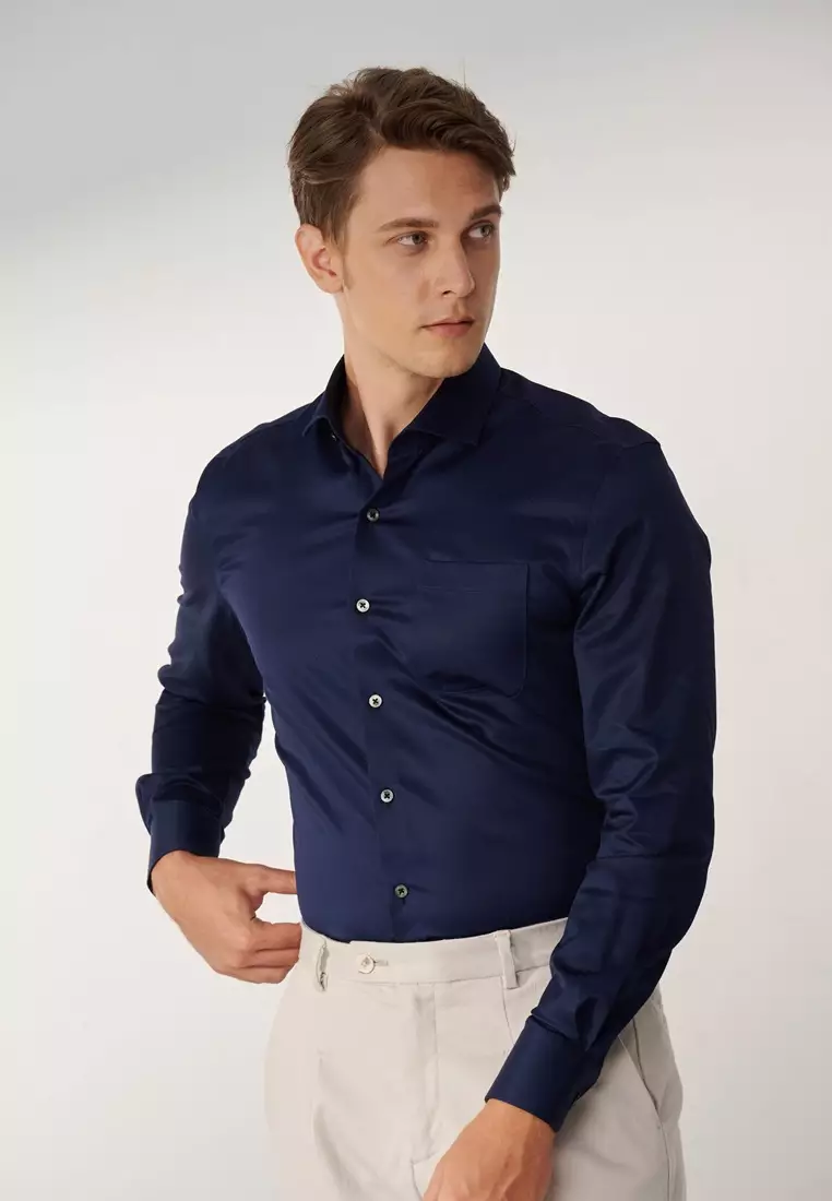 Milano Collection Navy Blue Slim Fit Shirt