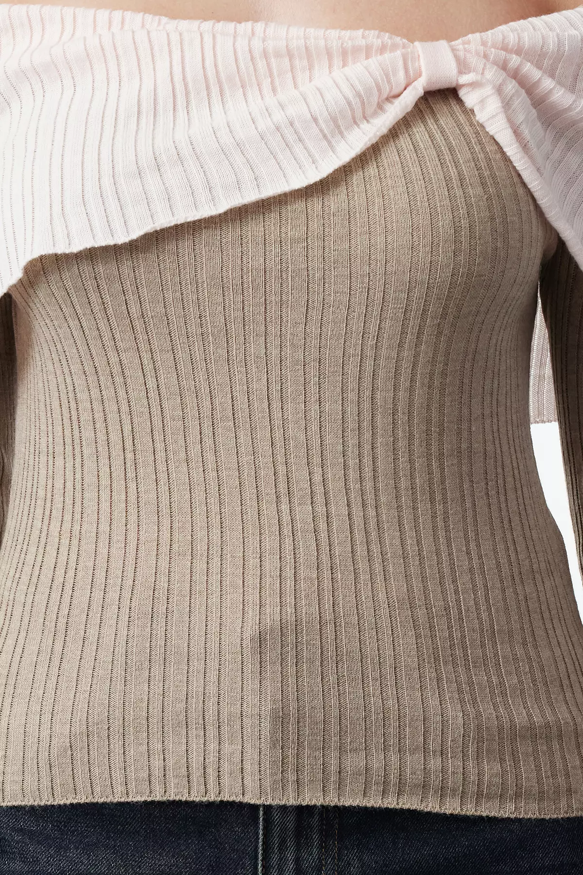 Mink Carmen Collar Color Block Knitwear Sweater TWOAW25KZ00170