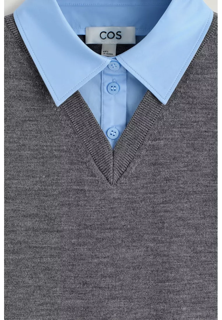 LAYERED MERINO WOOL SHIRT VEST