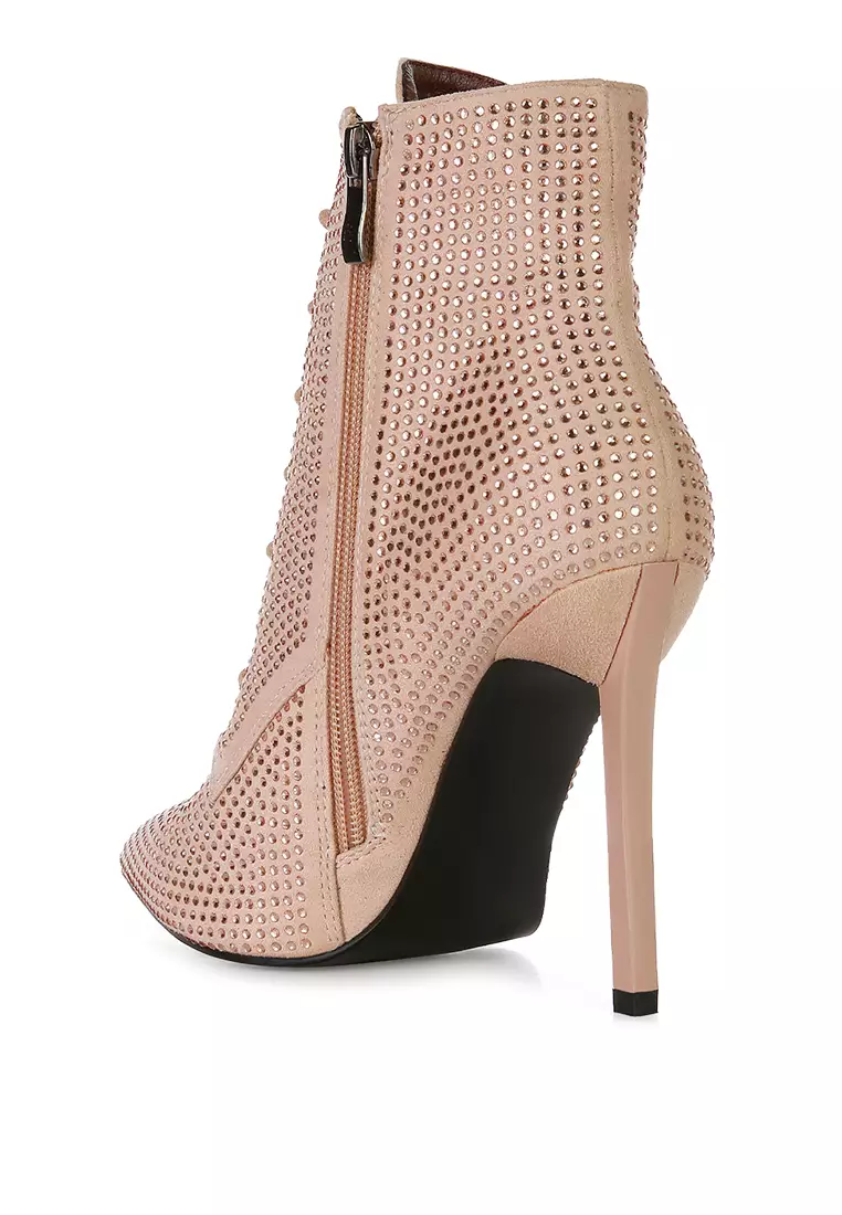 Sepatu bot berlian imitasi suede imitasi warna krem