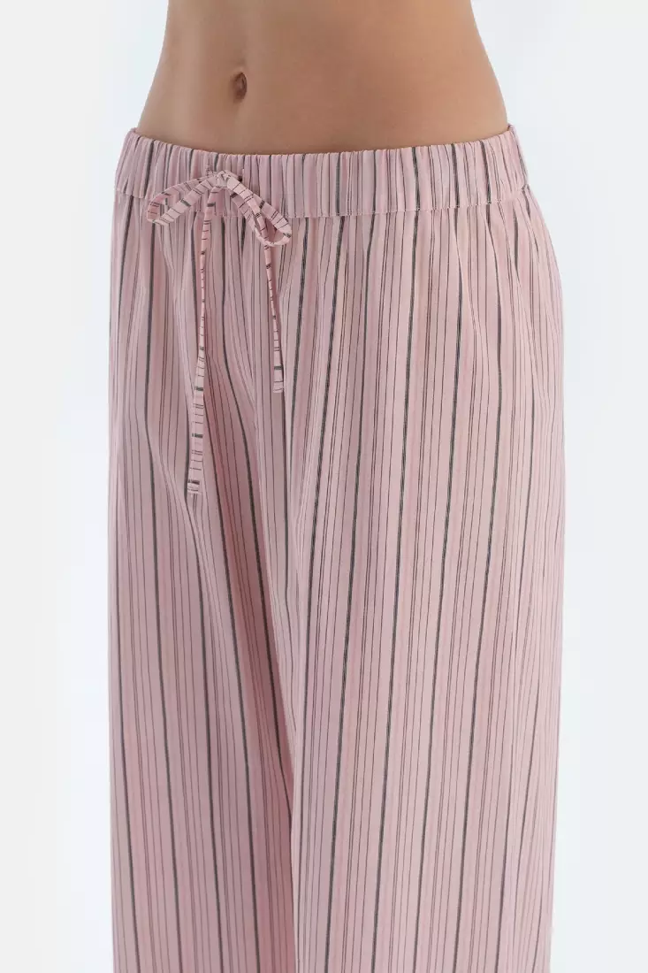 Dagi Pigiama Donna In Viscose A Righe Bianche - Camicia Top Con Dettagli Trasparenti, Autunno Inverno, Fatto In Turchia