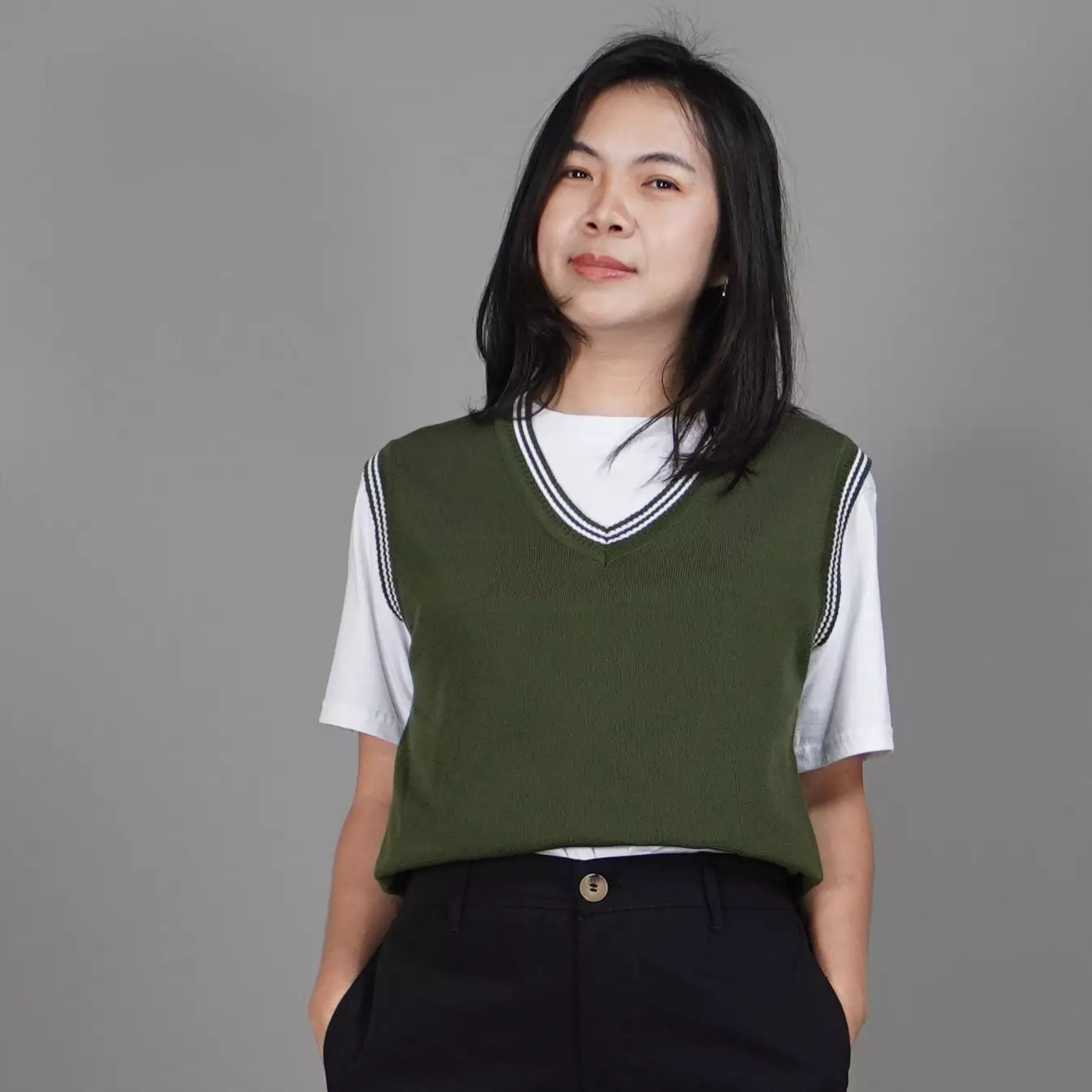 Rompi Rajut Wanita Knit Vest Wanita Rompi Wanita Gaya Korea Knit Outer Korean Style - ARMY