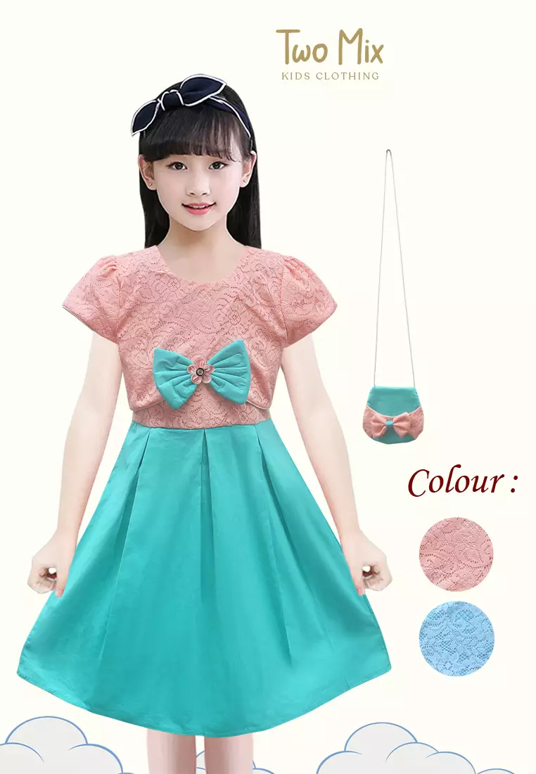 Two Mix Dress Anak Perempuan Bahan Kain Satin - Baju Anak Perempuan Fashion Usia 1-12 Tahun 4274b