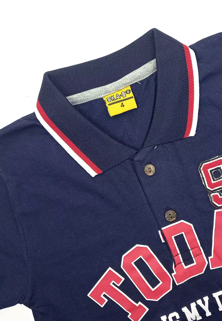 Wakakids Baju Anak Laki Laki Atasan Kaos Kerah Usia 1 Tahun Hingga 7 Tahun Polo Shirt Oblong Lengan Pendek Motif Today Is My Day Skats 4193 Biru Muda