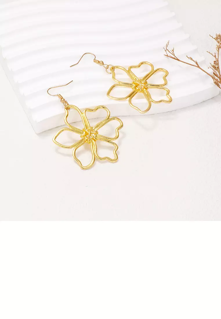 Gold wire flower earrings on sale