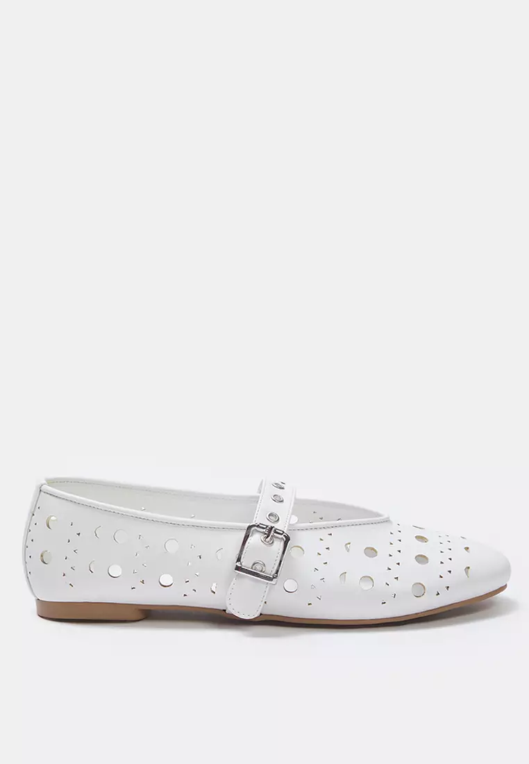 Trendyol White Laser Cut Mary Jane Women's Ballerina Babet Takss25Be00037
