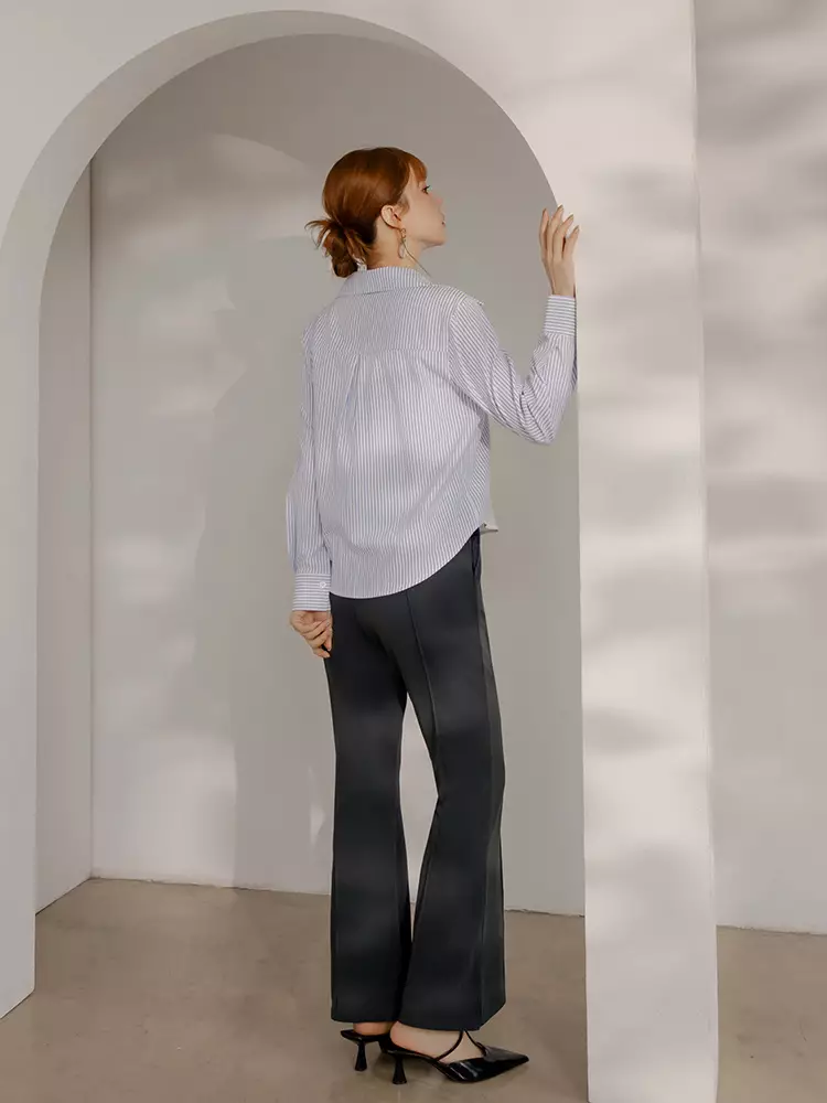 Wrinkle-resistant elastic waistband side-slit long pants [BA7572]