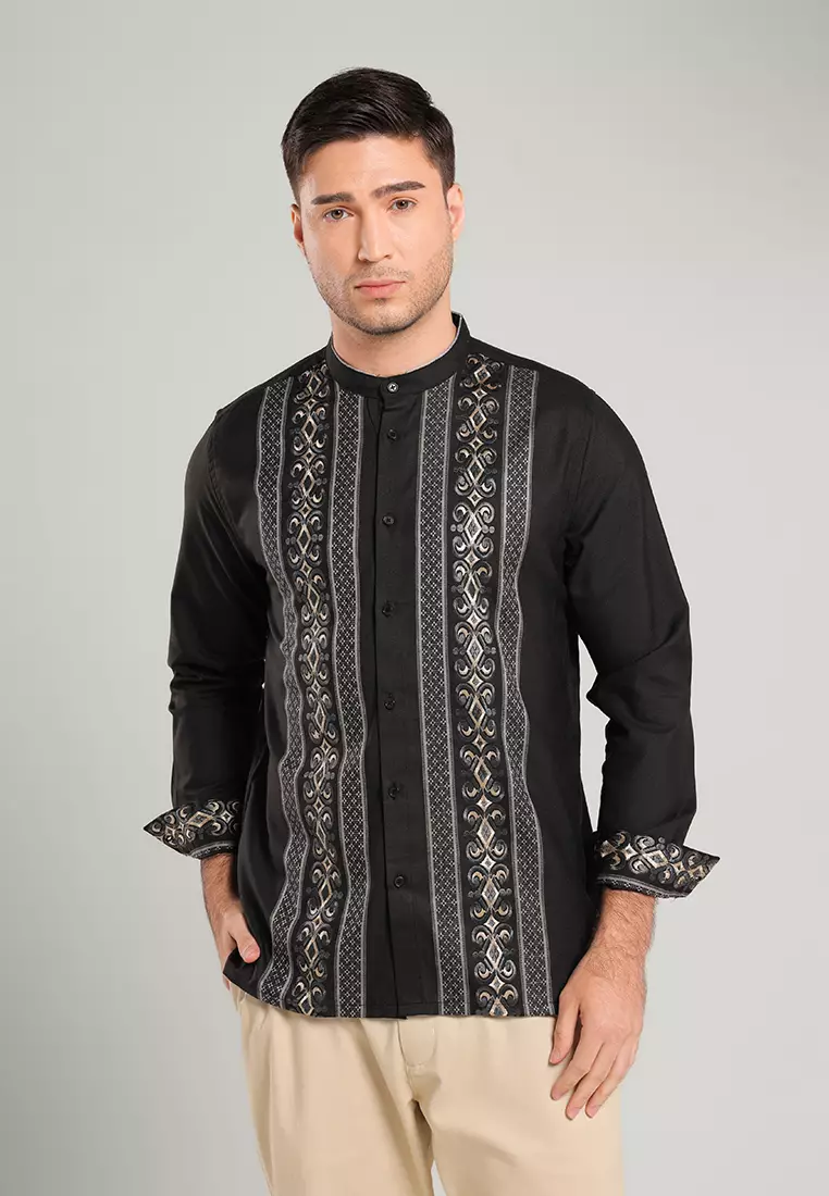 MOC Kemeja Koko Lengan Panjang Pria NIKOLAI - BLACK