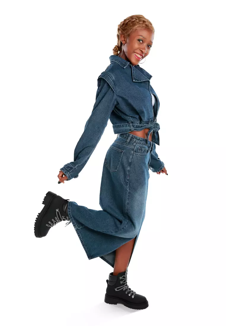 Jaket Denim Rajutan Yang Sangat Cantik Dengan Warna Mid Navy