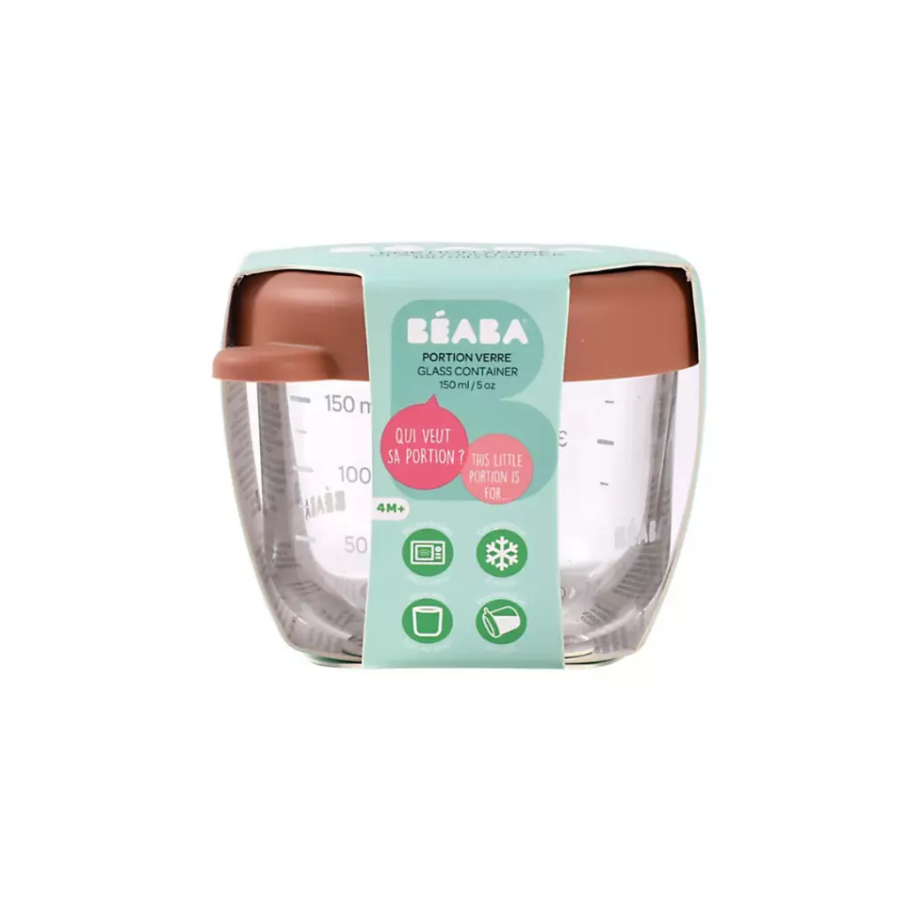 Beaba Glass Conservation Jar Terracotta 150ml - Wadah Penyimpanan Makanan Bayi MPASI Kaca Tahan Panas
