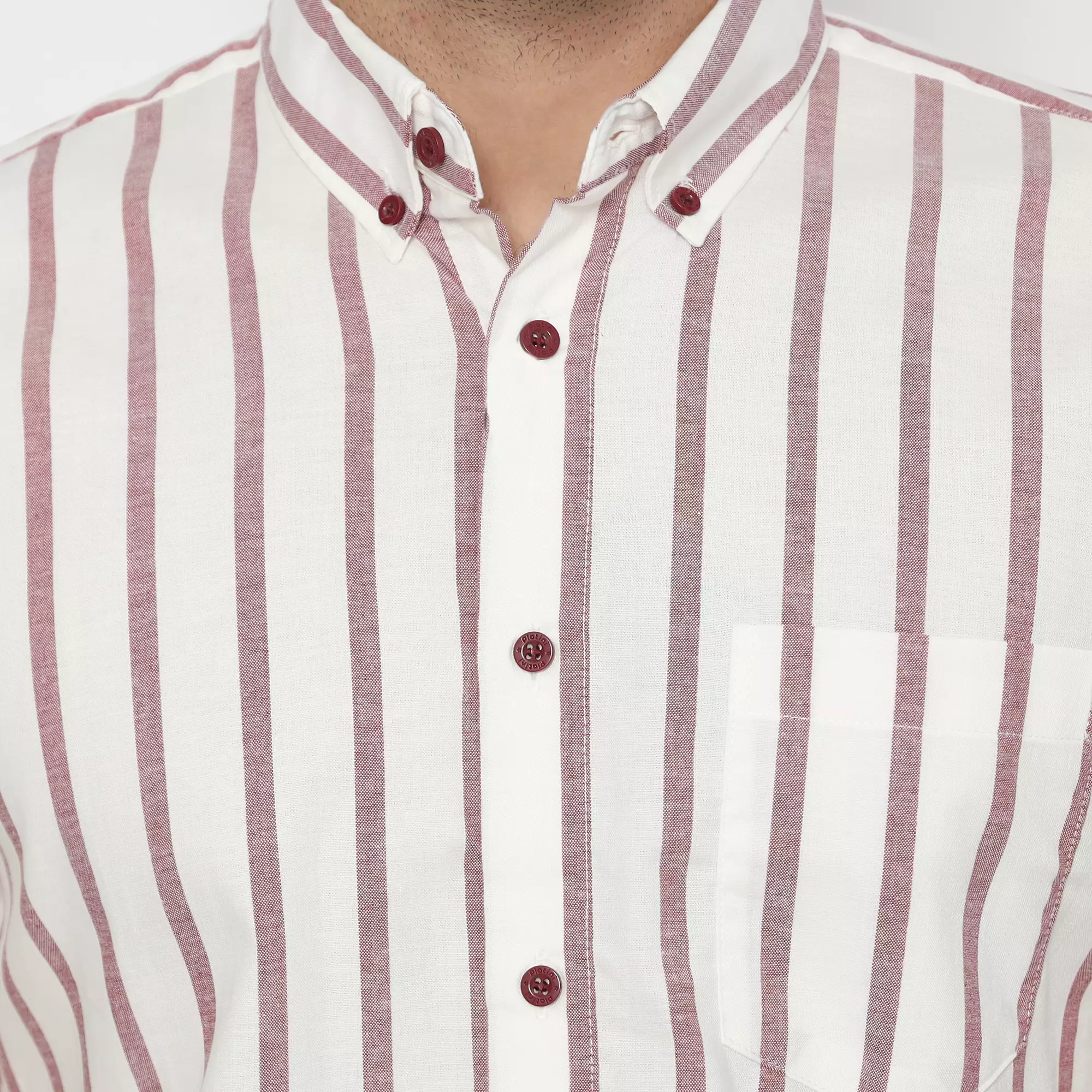 Platini Kemeja Motif Salur Pria Lengan Pendek Katun Oxford Maroon 73272