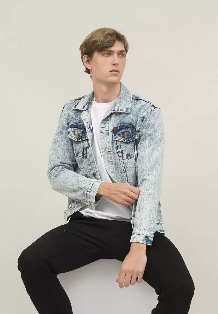 Houseofcuff Jaket Jeans Pria Polos Tebal Dilan Jaket Denim Biru Pudar