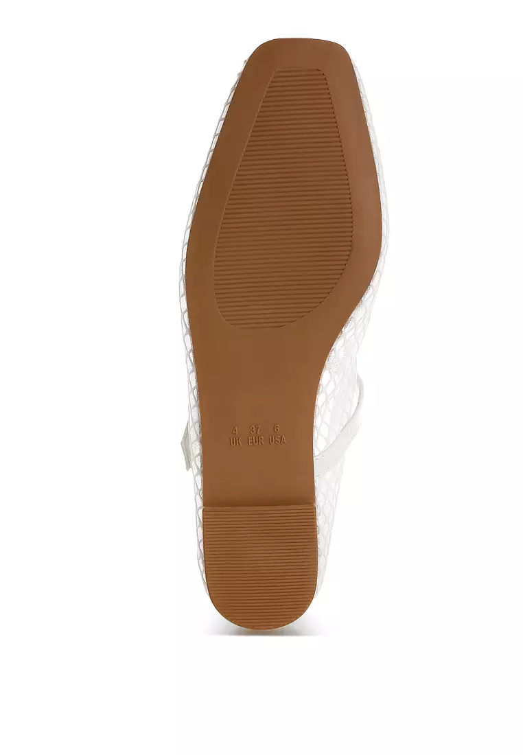 Mesh Mary Jane Flats in White